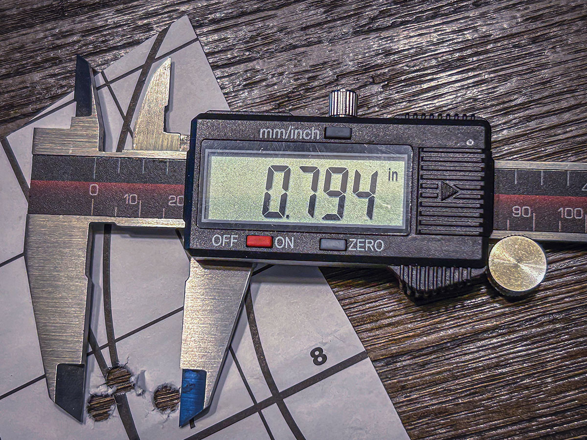 The best factory groups, shot on the first day of testing, were produced by Hornady’s new V-Match ammunition and very sleek 100-grain ELD-VT bullets.